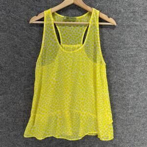 Whisper Blouse Women L Large Yellow Animal Print Sleeveless Racerback Casual